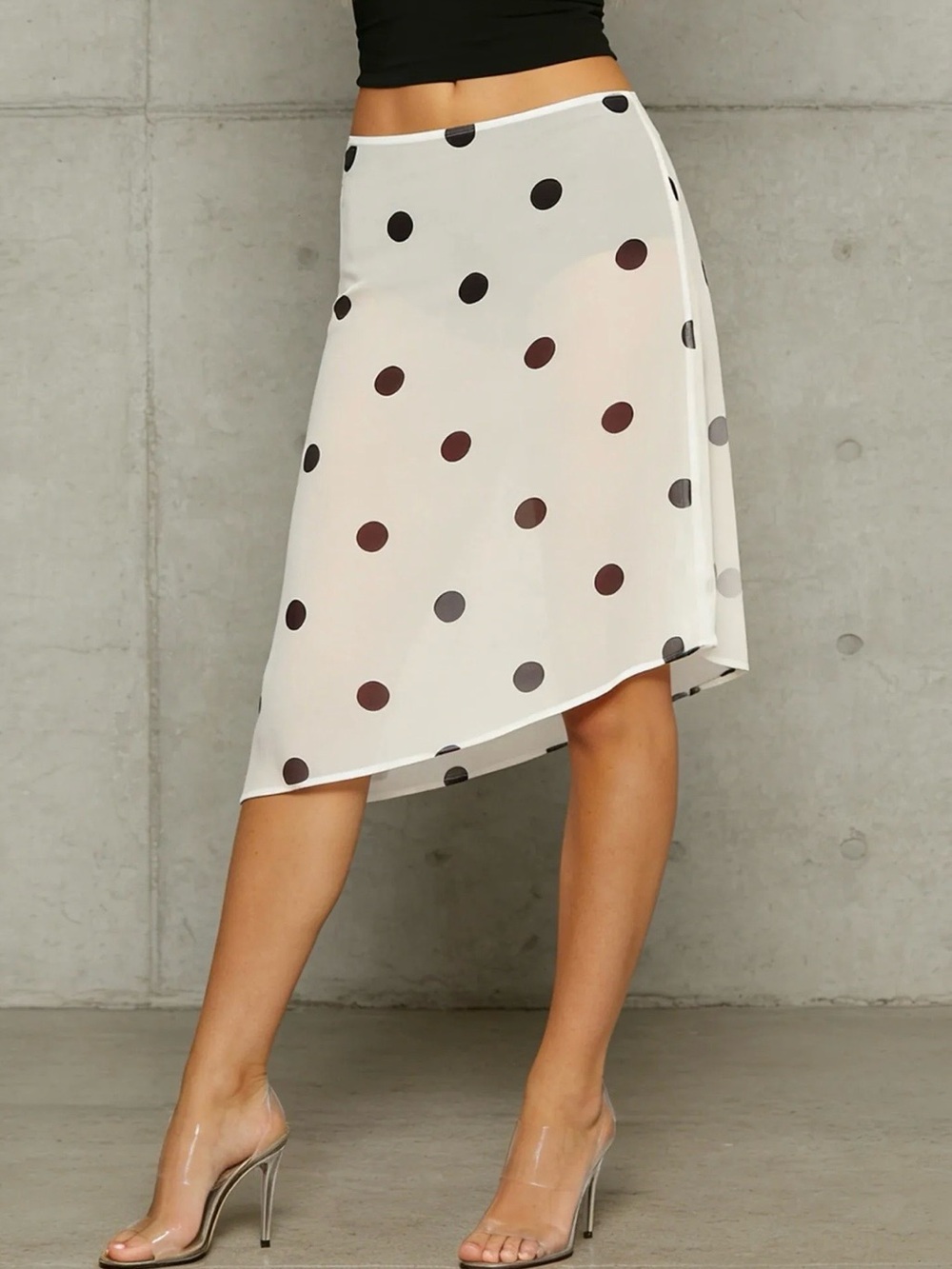 Blashe Y2K Vintage Sheer Asymmetrical Polka Dot Skirt Large